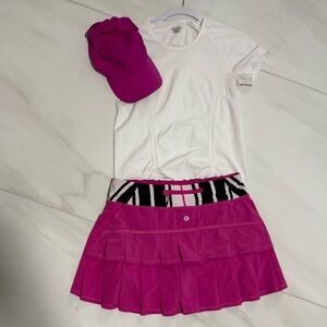 Lululemon outfit size 6 small hot pink, matching set, Lulu tennis skirt hat top